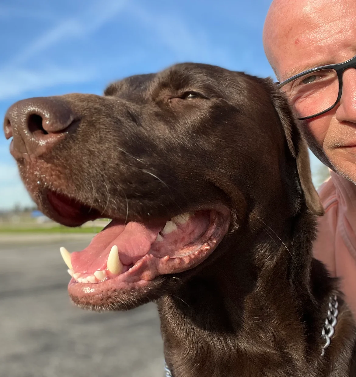 Eran with a chocolate Labrador
